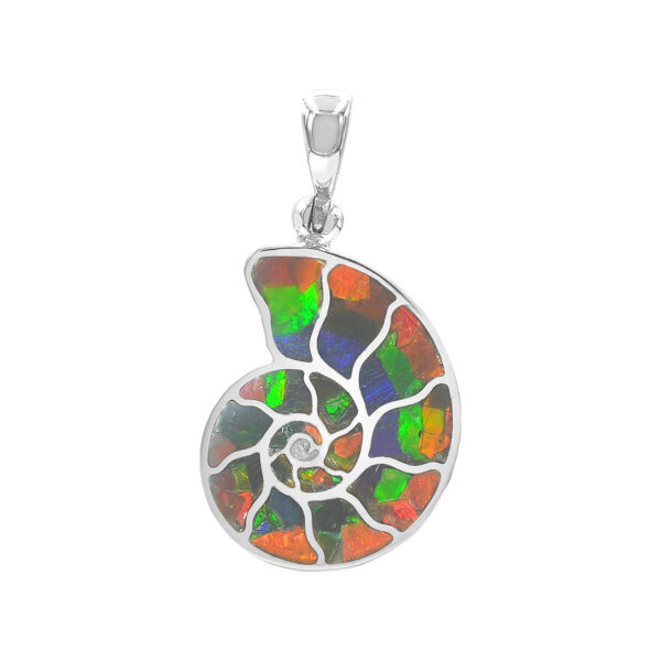 Ammolite Nautilus Pendant Necklace in Sterling Silver